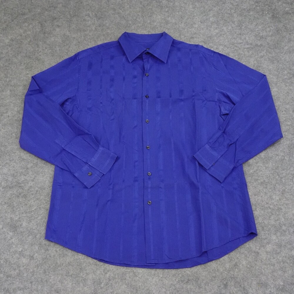 Alfani Shirt Mens Large L Blue Long Sleeve Button Up Oxford Striped Design